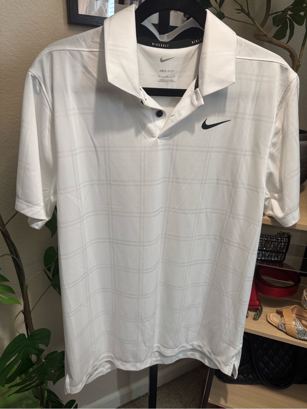 Nike Golf Dri-FIT Men’s White Tonal Plaid Performance Polo